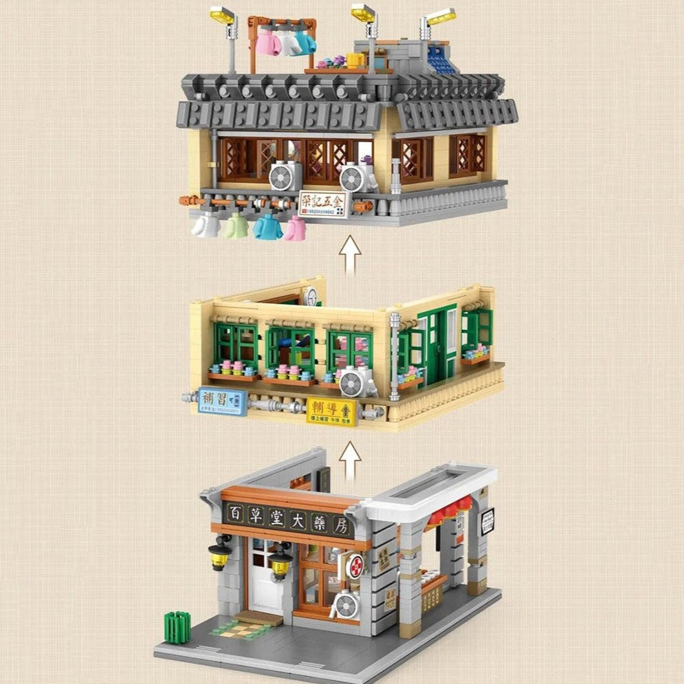 Hong Kong Street Apartment & Pharmacy Micro Building Blocks | NEW - Kawaiies - Adorable - Cute - Plushies - Plush - Kawaii