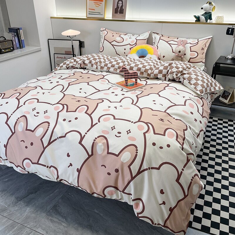 kawaiies-softtoys-plushies-kawaii-plush-Hundreds of Kawaii Bear Bunny Bedding Set Home Decor Single 