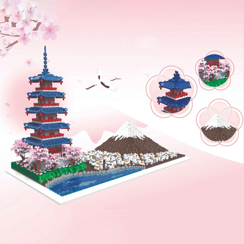 Japan Mount Fuji & Mount Chureito Pagoda Nano Building Blocks - Kawaiies - Adorable - Cute - Plushies - Plush - Kawaii