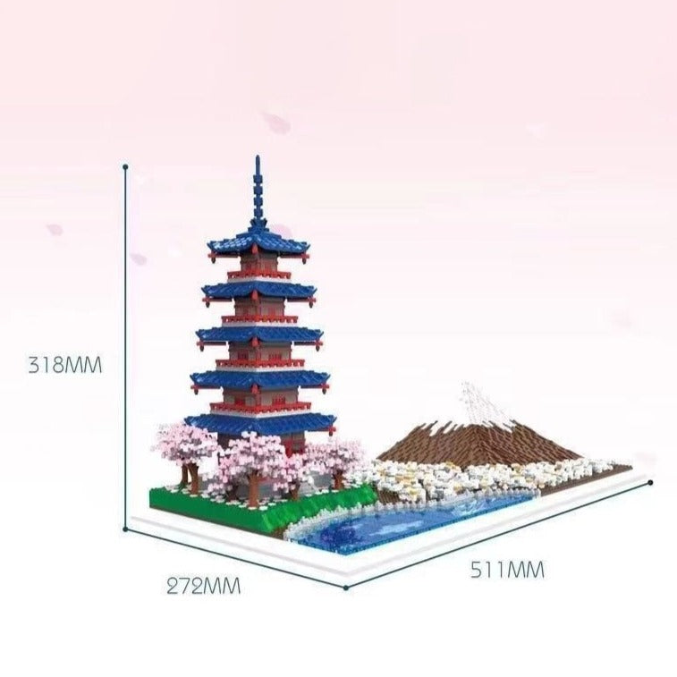 Japan Mount Fuji & Mount Chureito Pagoda Nano Building Blocks - Kawaiies - Adorable - Cute - Plushies - Plush - Kawaii