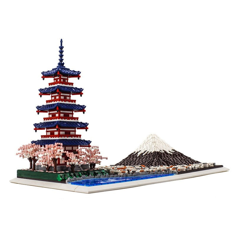 Japan Mount Fuji & Mount Chureito Pagoda Nano Building Blocks - Kawaiies - Adorable - Cute - Plushies - Plush - Kawaii