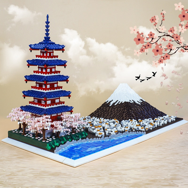 Japan Mount Fuji & Mount Chureito Pagoda Nano Building Blocks - Kawaiies - Adorable - Cute - Plushies - Plush - Kawaii