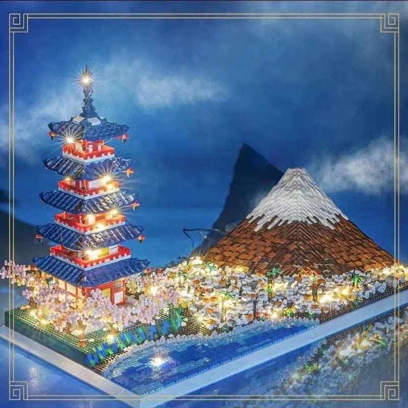 Japan Mount Fuji & Mount Chureito Pagoda Nano Building Blocks - Kawaiies - Adorable - Cute - Plushies - Plush - Kawaii