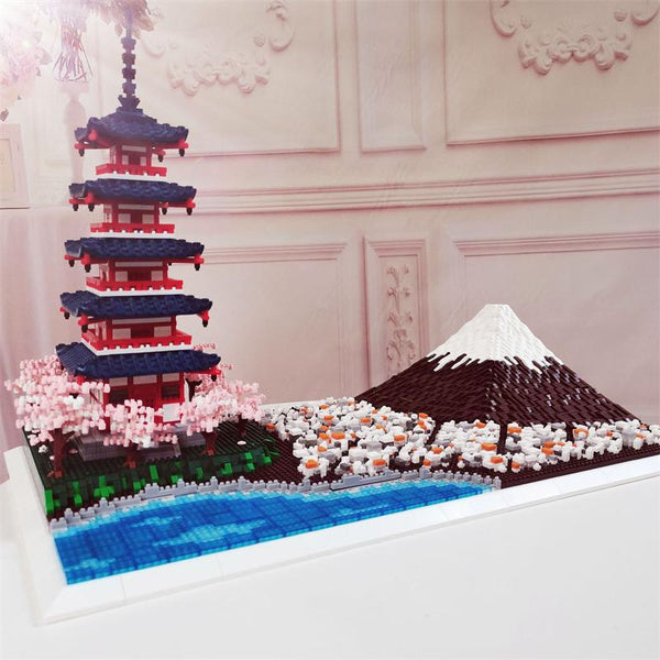 Japan Mount Fuji & Mount Chureito Pagoda Nano Building Blocks - Kawaiies - Adorable - Cute - Plushies - Plush - Kawaii