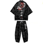 Japanese Black White Mountains Dragon Mens Two-Piece Kimono Yukata Top & Pants Sets - Kawaiies - Adorable - Cute - Plushies - Plush - Kawaii