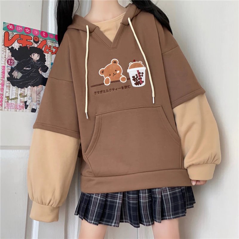 Japanese Bubble Tea Bear Hoodies - Kawaiies - Adorable - Cute - Plushies - Plush - Kawaii