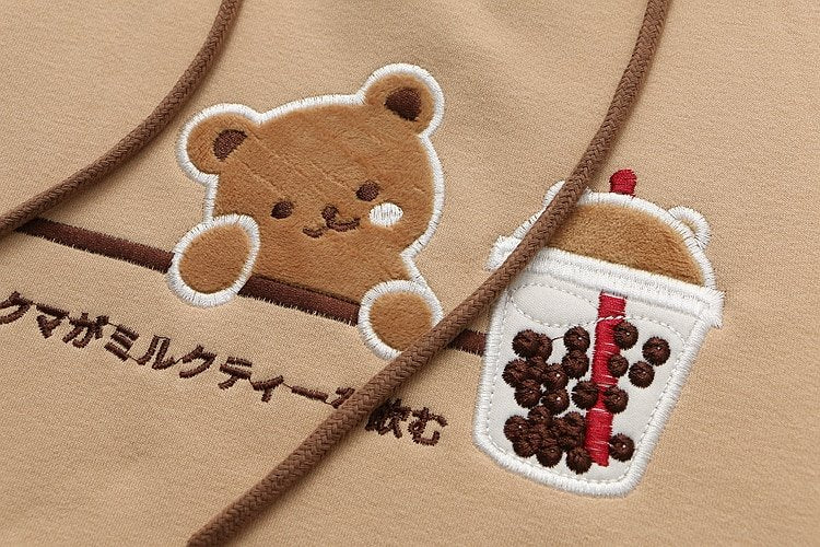 Japanese Bubble Tea Bear Hoodies - Kawaiies - Adorable - Cute - Plushies - Plush - Kawaii