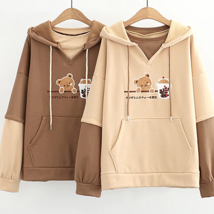 Japanese Bubble Tea Bear Hoodies - Kawaiies - Adorable - Cute - Plushies - Plush - Kawaii