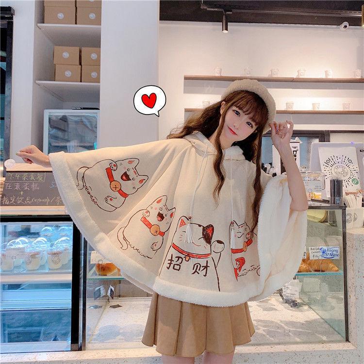 Japanese Cat Hooded Fluffy Cloak Coat – Kawaiies