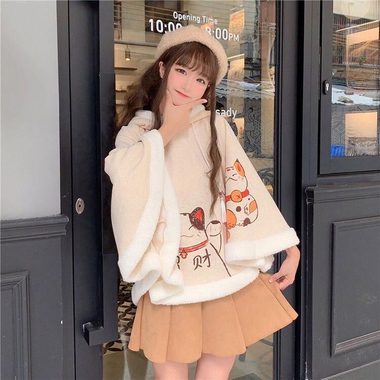 Japanese Cat Hooded Fluffy Cloak Coat - Kawaiies - Adorable - Cute - Plushies - Plush - Kawaii