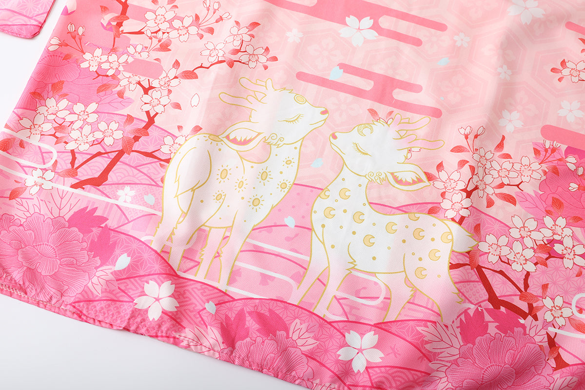 Japanese Deer of Nara with Sakura Trees Kimono - Kawaiies - Adorable - Cute - Plushies - Plush - Kawaii
