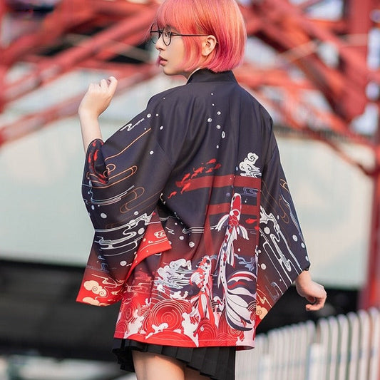 Japanese Great Koi of Torii Gate Women's Kimono Cardigan - Kawaiies - Adorable - Cute - Plushies - Plush - Kawaii