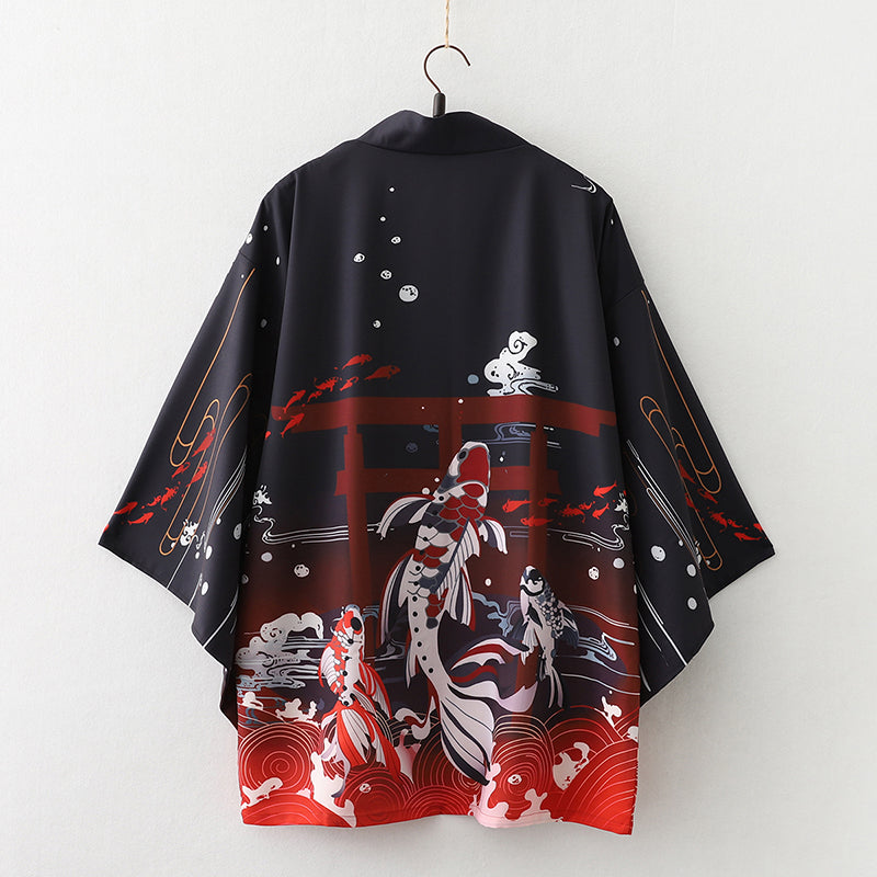 Japanese Great Koi of Torii Gate Women's Kimono Cardigan - Kawaiies - Adorable - Cute - Plushies - Plush - Kawaii