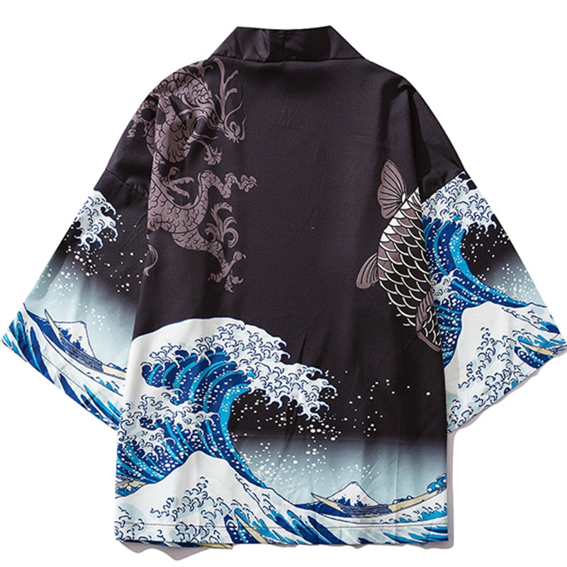Japanese Great Wave off Kanagawa Dragons Kois Kimono – Kawaiies