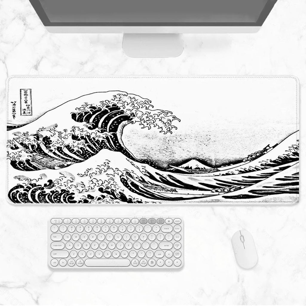 Japanese Kanagawa Great Wave Black White Large Mouse Pad - Kawaiies - Adorable - Cute - Plushies - Plush - Kawaii