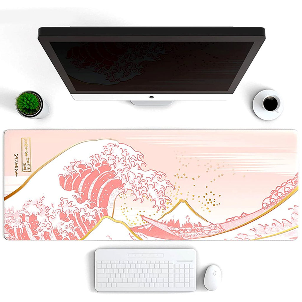 Japanese Kanagawa Great Wave Gold Pink Large Mouse Pad - Kawaiies - Adorable - Cute - Plushies - Plush - Kawaii
