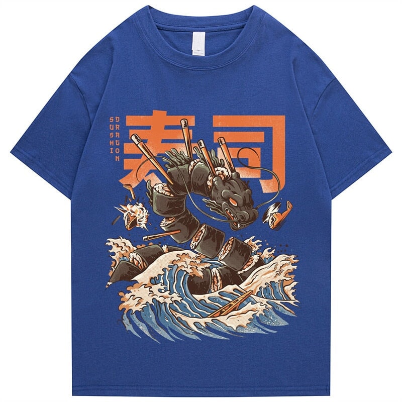 Japanese King Dragon Sushi Roll Waves Unisex Tee | NEW - Kawaiies - Adorable - Cute - Plushies - Plush - Kawaii