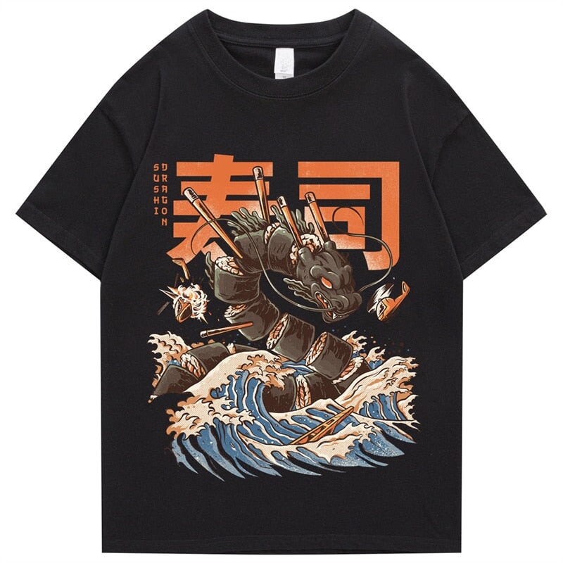 Japanese King Dragon Sushi Roll Waves Unisex Tee | NEW - Kawaiies - Adorable - Cute - Plushies - Plush - Kawaii