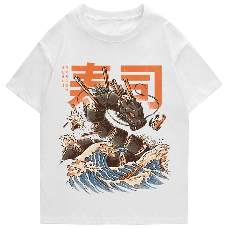 Japanese King Dragon Sushi Roll Waves Unisex Tee | NEW - Kawaiies - Adorable - Cute - Plushies - Plush - Kawaii