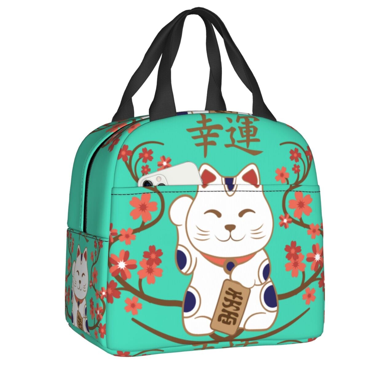 kawaiies-softtoys-plushies-kawaii-plush-Japanese Lucky Cat Lunch Bag Bag Emerald Green 