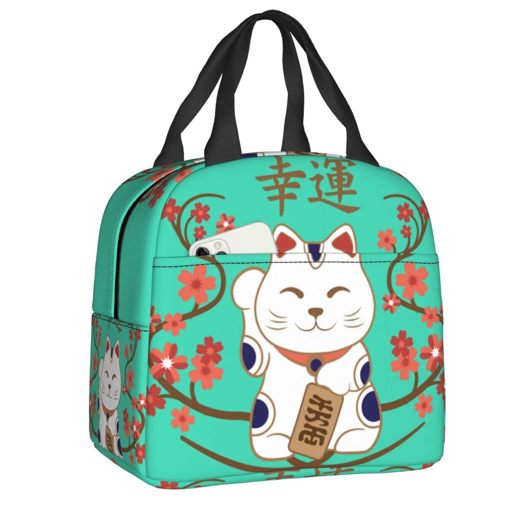 kawaiies-softtoys-plushies-kawaii-plush-Japanese Lucky Cat Lunch Bag Bag Emerald Green 