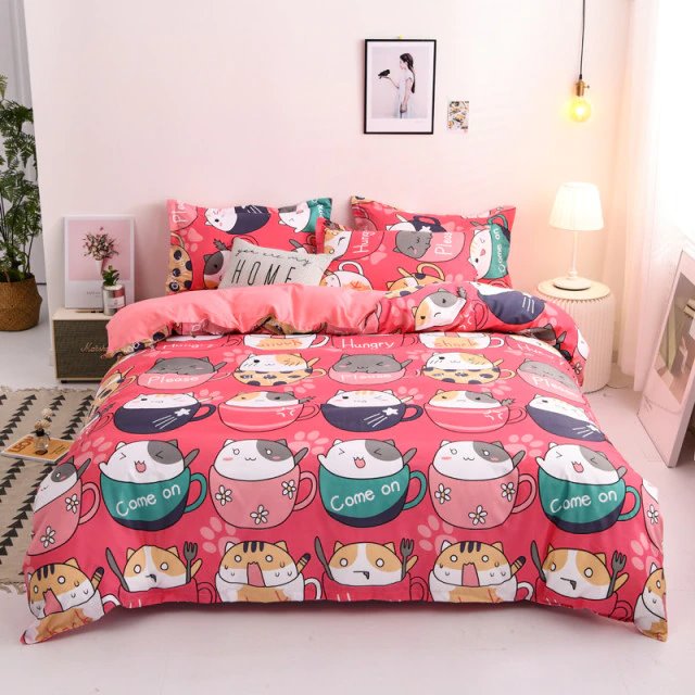 Japanese Pink Cats Bedding Set   -  Limited Stock - Kawaiies - Adorable - Cute - Plushies - Plush - Kawaii