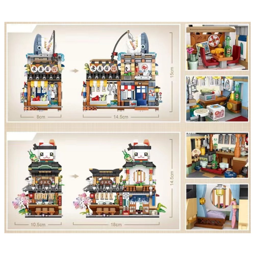 Japanese Ramen Bar Seafood Store Micro Building Sets - Kawaiies - Adorable - Cute - Plushies - Plush - Kawaii