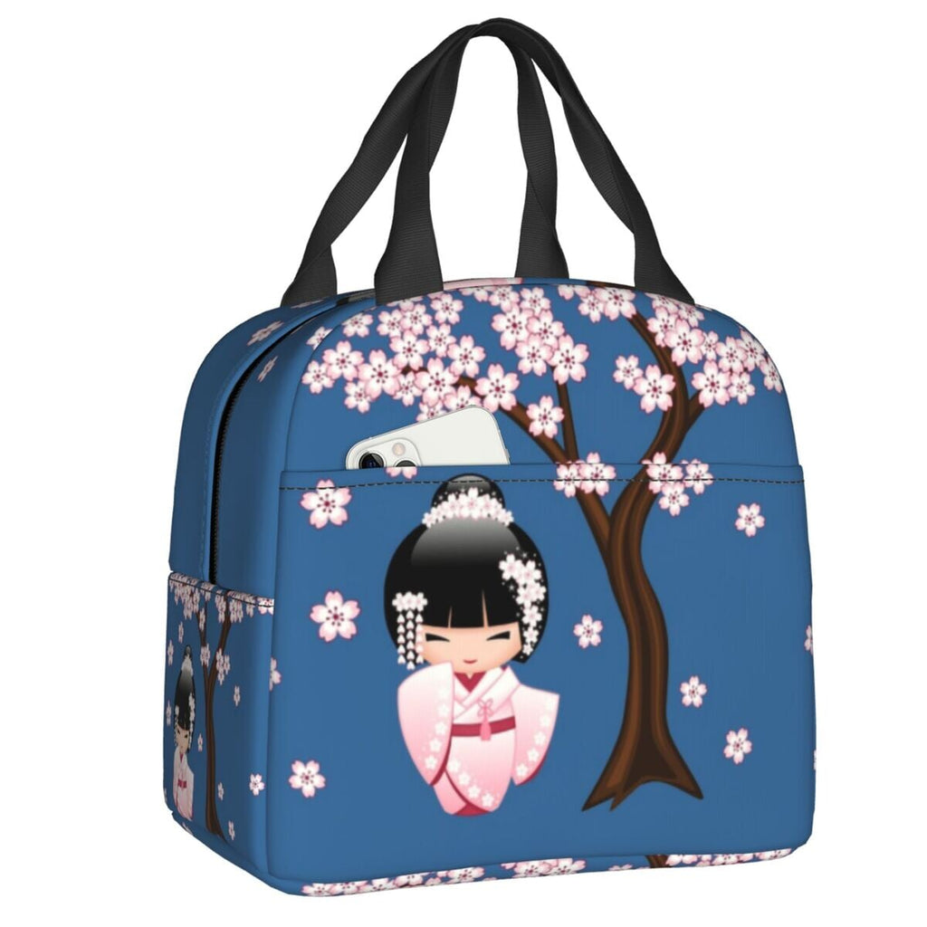 Kokeshi Doll Sakura Lunch Bag - Kawaiies - Adorable - Cute - Plushies - Plush - Kawaii