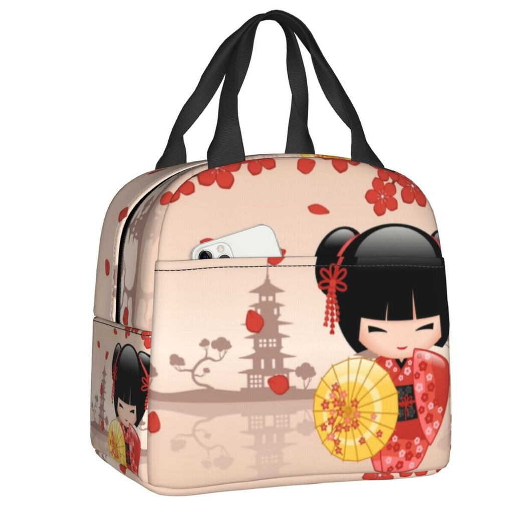 Kokeshi Doll Sakura Lunch Bag - Kawaiies - Adorable - Cute - Plushies - Plush - Kawaii