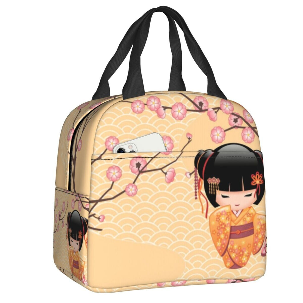 Kokeshi Doll Sakura Lunch Bag - Kawaiies - Adorable - Cute - Plushies - Plush - Kawaii