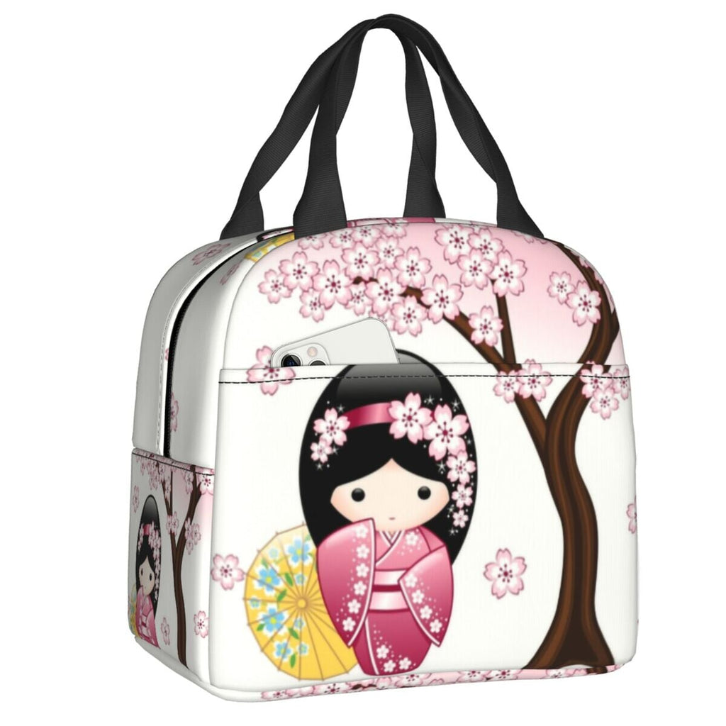 Kokeshi Doll Sakura Lunch Bag - Kawaiies - Adorable - Cute - Plushies - Plush - Kawaii