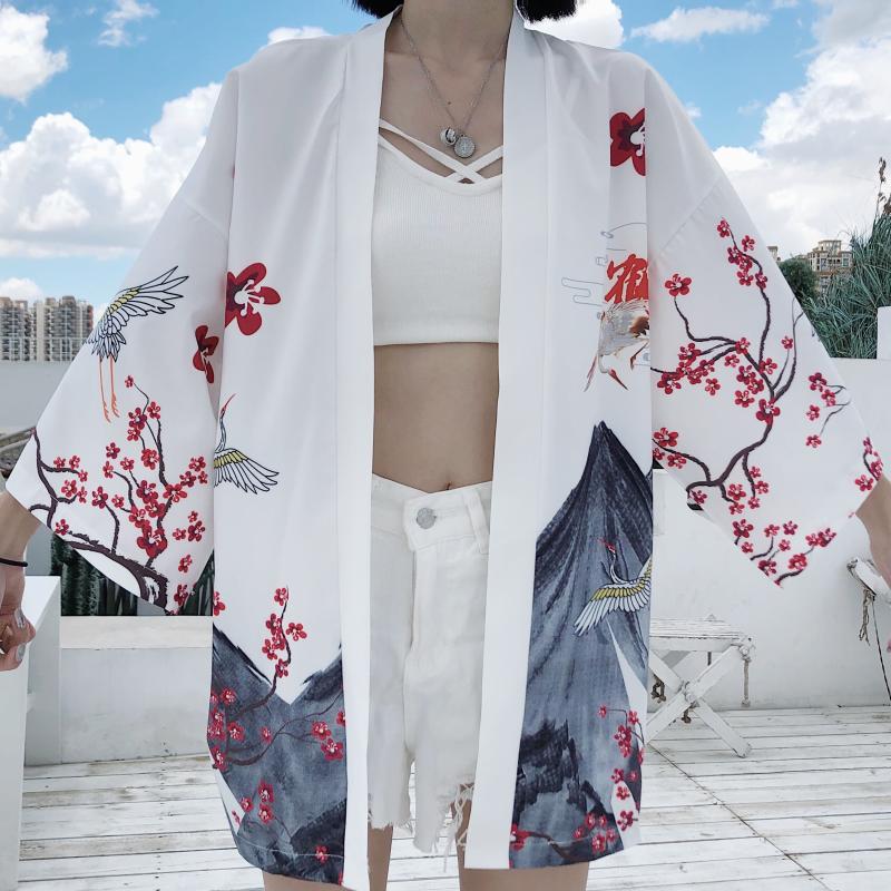 Japanese Red Crowned Crane Sakura Kimono Cardigan - Kawaiies - Adorable - Cute - Plushies - Plush - Kawaii