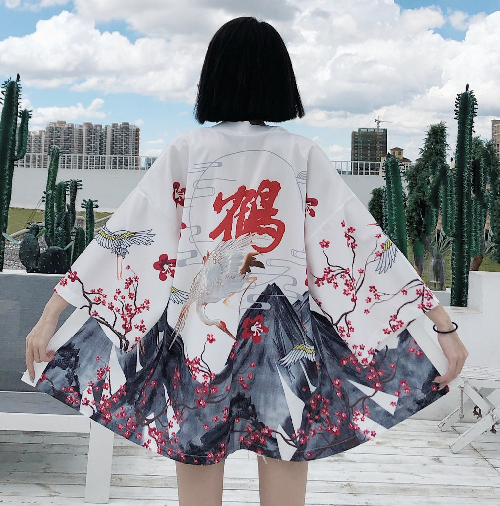 Japanese Red Crowned Crane Sakura Kimono Cardigan - Kawaiies - Adorable - Cute - Plushies - Plush - Kawaii
