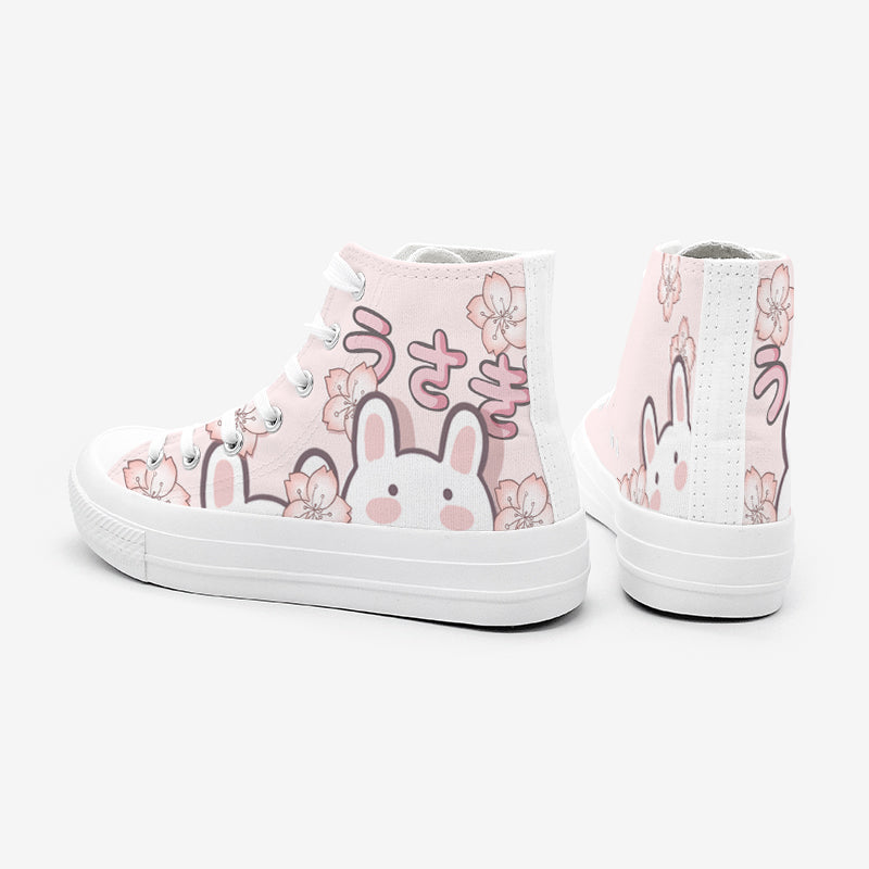 Japanese Sakura Bunny Pink Womens Sneakers Trainers - Kawaiies - Adorable - Cute - Plushies - Plush - Kawaii