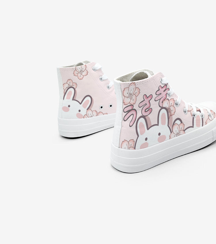 Japanese Sakura Bunny Pink Womens Sneakers Trainers - Kawaiies - Adorable - Cute - Plushies - Plush - Kawaii