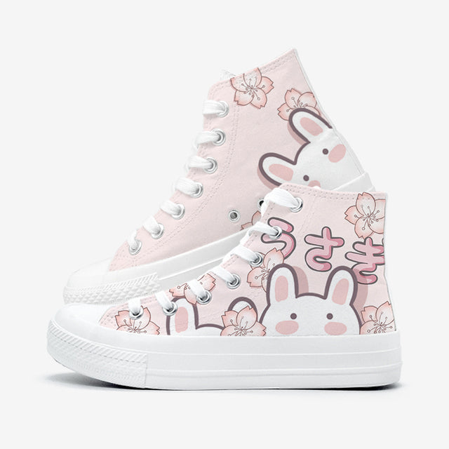 Japanese Sakura Bunny Pink Womens Sneakers Trainers - Kawaiies - Adorable - Cute - Plushies - Plush - Kawaii