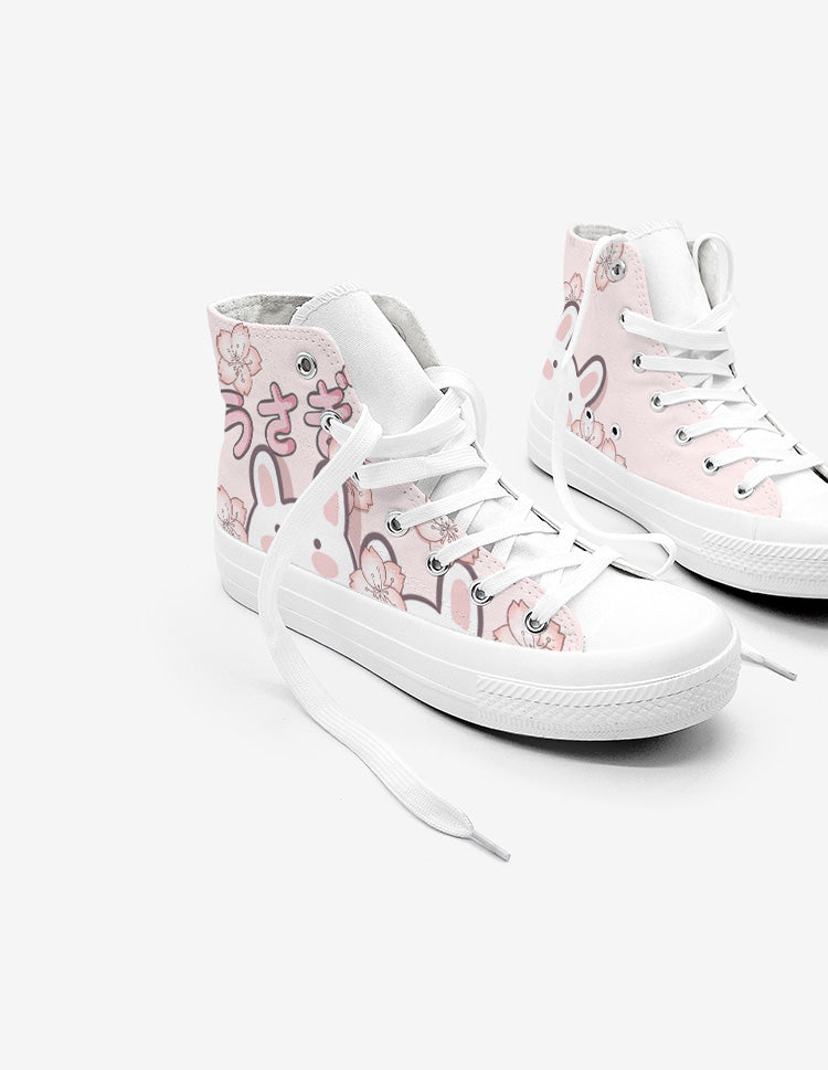 Japanese Sakura Bunny Pink Womens Sneakers Trainers - Kawaiies - Adorable - Cute - Plushies - Plush - Kawaii
