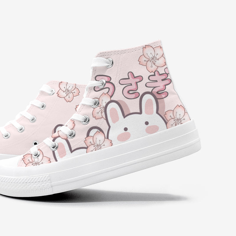 Japanese Sakura Bunny Pink Womens Sneakers Trainers - Kawaiies - Adorable - Cute - Plushies - Plush - Kawaii