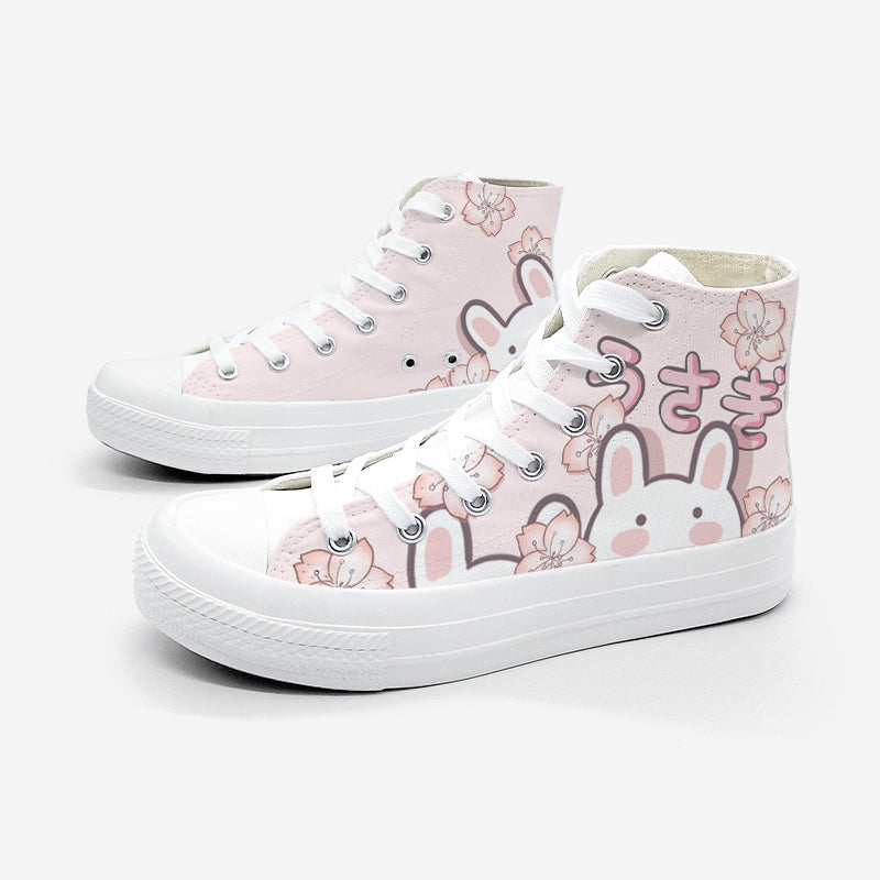 Japanese Sakura Bunny Pink Womens Sneakers Trainers - Kawaiies - Adorable - Cute - Plushies - Plush - Kawaii