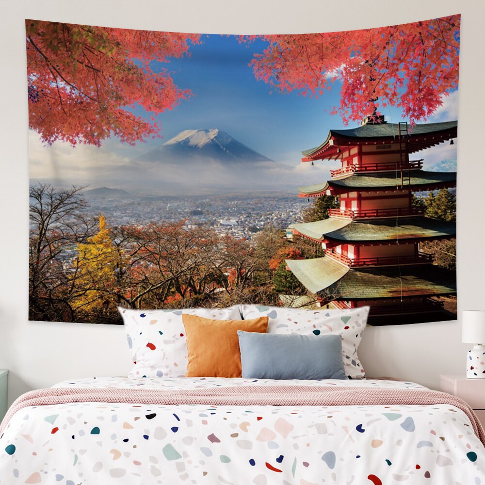 Japanese Sakura Pagoda Osaka Castle Tapestry - Kawaiies - Adorable - Cute - Plushies - Plush - Kawaii