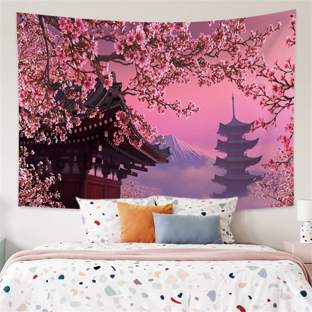 Japanese Sakura Pagoda Osaka Castle Tapestry - Kawaiies - Adorable - Cute - Plushies - Plush - Kawaii