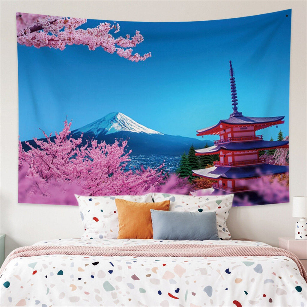 Japanese Sakura Pagoda Osaka Castle Tapestry - Kawaiies - Adorable - Cute - Plushies - Plush - Kawaii