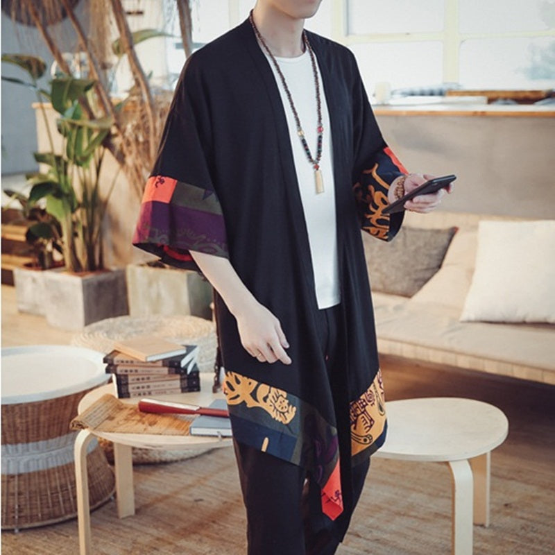 Japanese-themed Colorful Zigzag Black Men's Haori Yukata Kimono Jacket - Kawaiies - Adorable - Cute - Plushies - Plush - Kawaii