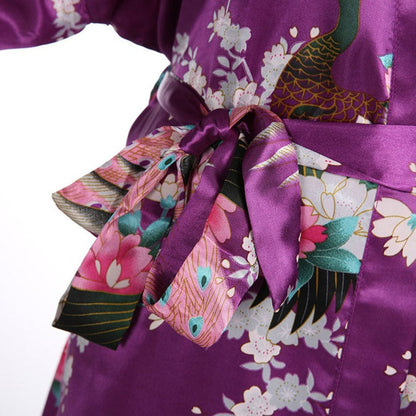 Japanese-themed Peacock Floral Women's Yukata Kimono Robe Cardigan with Belt - Kawaiies - Adorable - Cute - Plushies - Plush - Kawaii