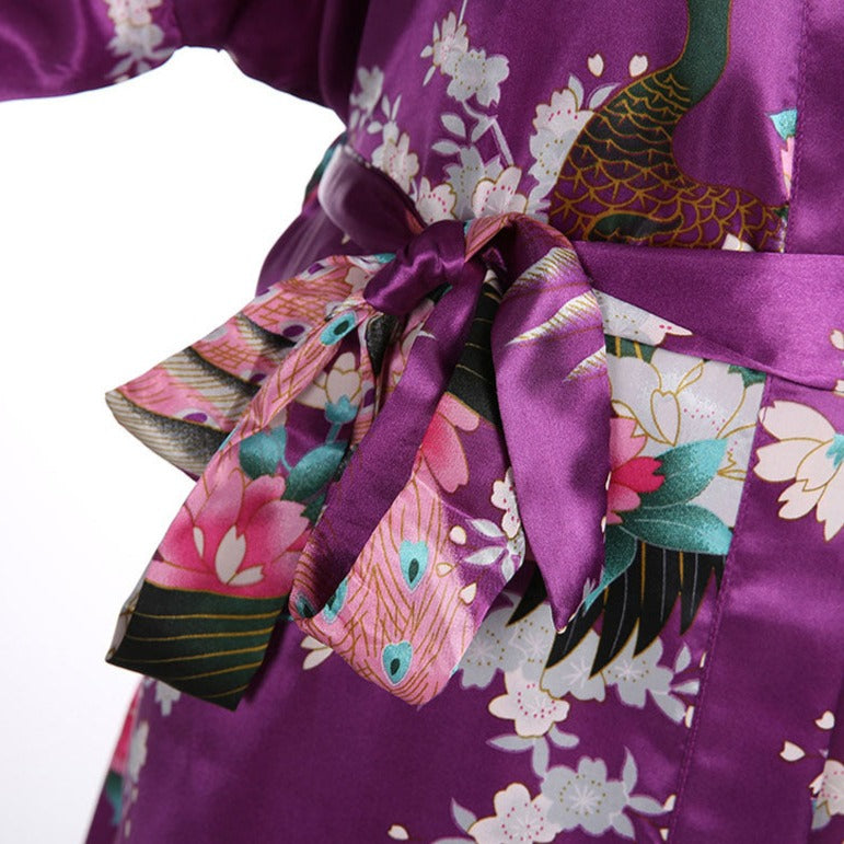 Japanese-themed Peacock Floral Women's Yukata Kimono Robe Cardigan with Belt - Kawaiies - Adorable - Cute - Plushies - Plush - Kawaii