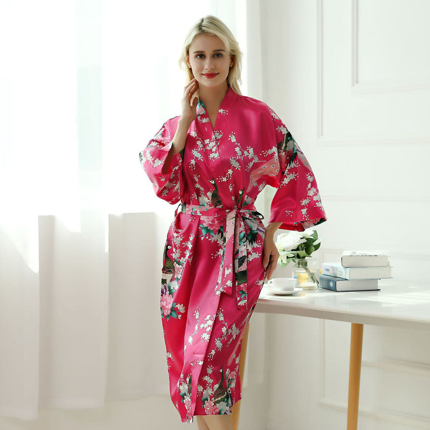 Japanese-themed Peacock Floral Women's Yukata Kimono Robe Cardigan with Belt - Kawaiies - Adorable - Cute - Plushies - Plush - Kawaii