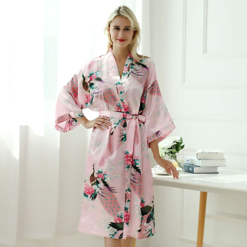 Japanese-themed Peacock Floral Women's Yukata Kimono Robe Cardigan with Belt - Kawaiies - Adorable - Cute - Plushies - Plush - Kawaii