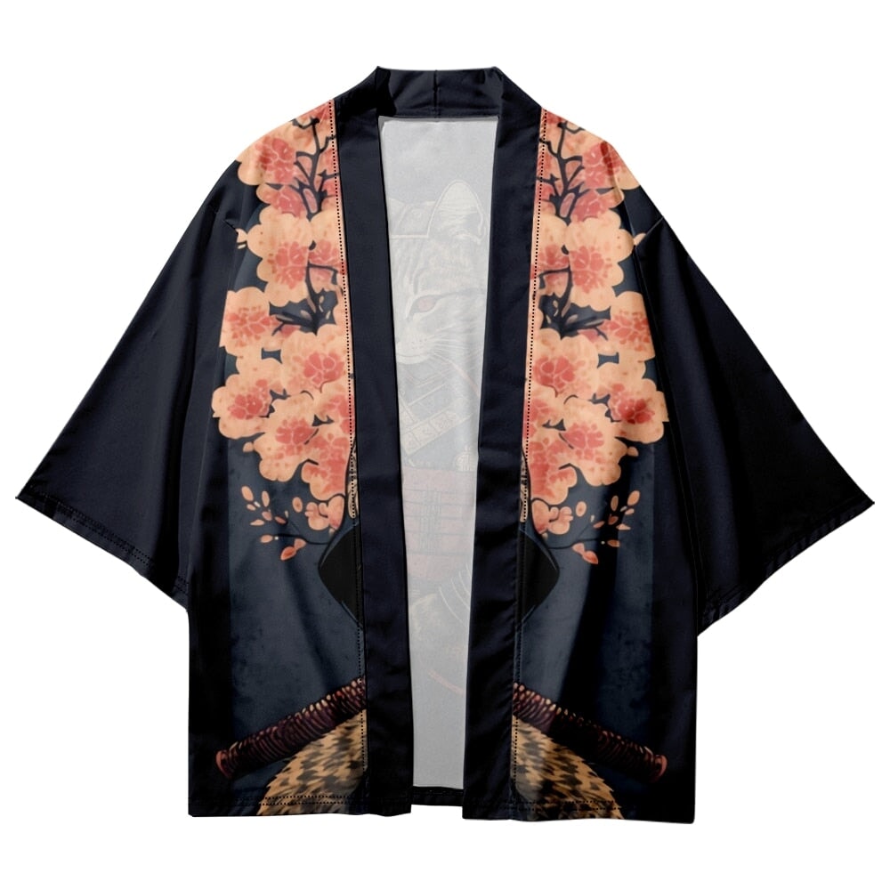 kawaiies-softtoys-plushies-kawaii-plush-Japanese-themed Sakura Samurai Cat Print Unisex Kimono | NEW Apparel 