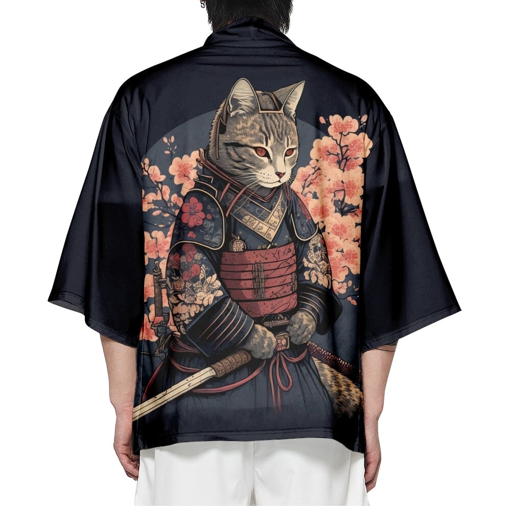 kawaiies-softtoys-plushies-kawaii-plush-Japanese-themed Sakura Samurai Cat Print Unisex Kimono | NEW Apparel 