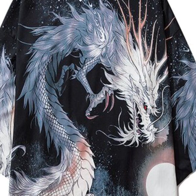 Japanese White Black Dragon Beast Yukata Cardigan Kimono - Kawaiies - Adorable - Cute - Plushies - Plush - Kawaii